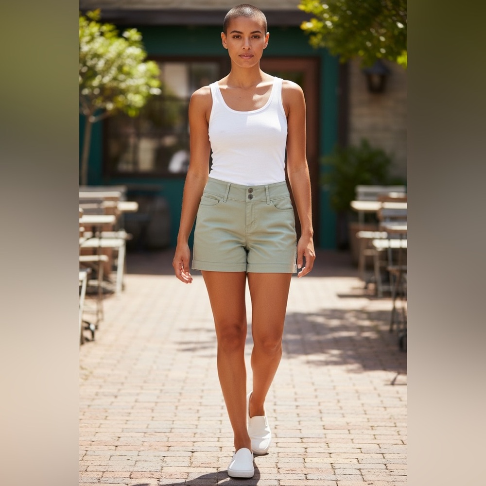 Royalty For Me Hide Your Muffin Top High Rise Shorts Olive Green 12P NWT